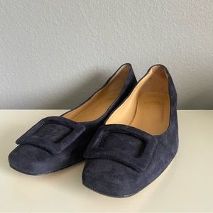 ANN MASHBURN Dark Blue Suede Buckle Heels